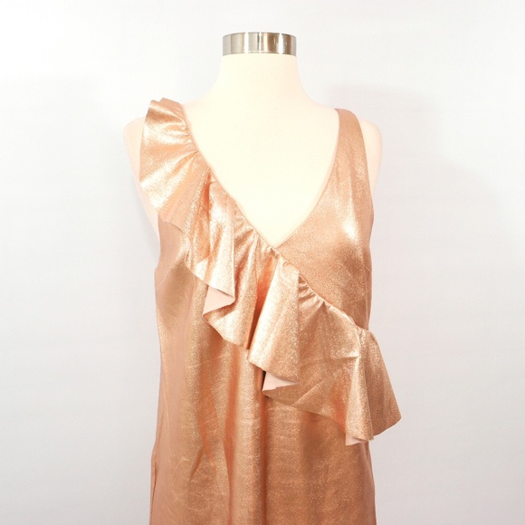 Rose Gold Metallic Ruffle Faux Suede Party Dress - Picture 6 of 8
